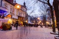 ZakopanÃÆ town - winter polish resort in. blue hour , twilight. Blurred figures of people. Christmas holiday Illuminated